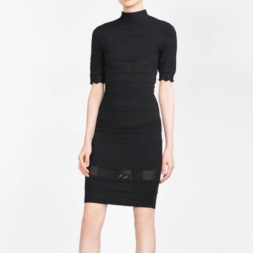 Zara Black Short-Sleeve Knit Mini Dress